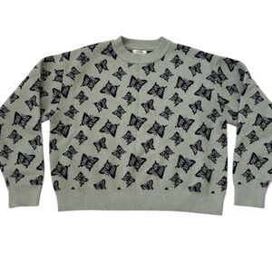 Stella Tweed Green Black Butterfly Knit Sweater Boho Cottage Cropped Women XL